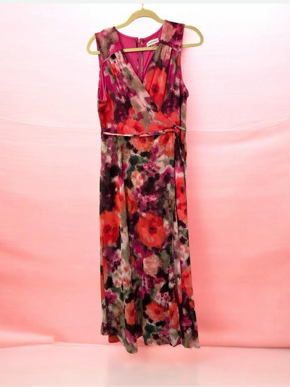 Calvin Klein Multicolor Floral Maxi Dress in Fuchsia and Coral